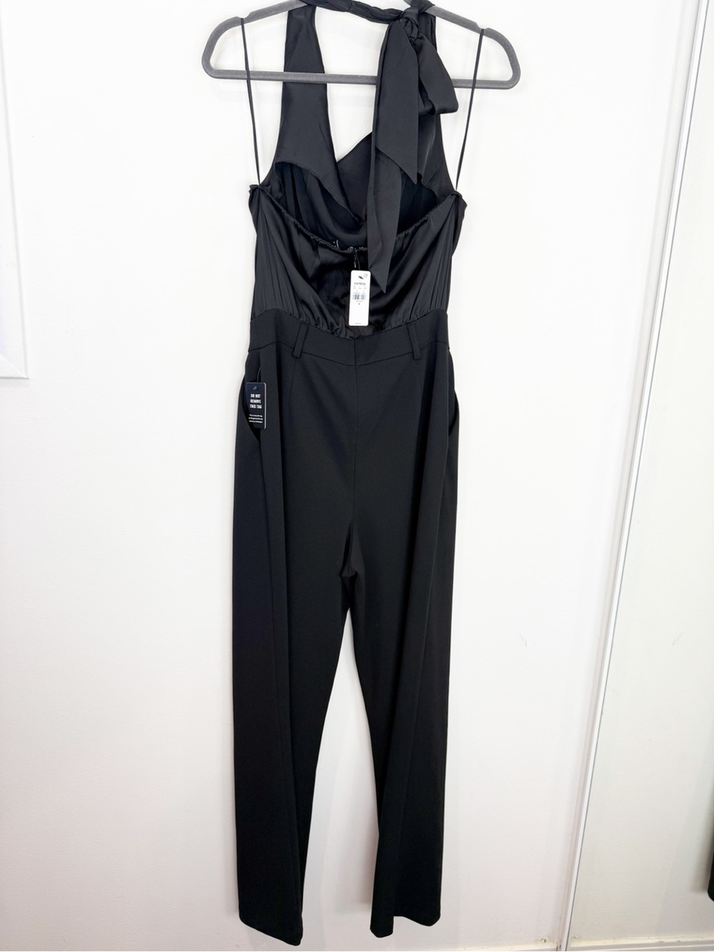 Express Satin Tie Halter Cowl Neck Wide Leg Jumpsuit Size Medium NWT - Picture 6 of 8